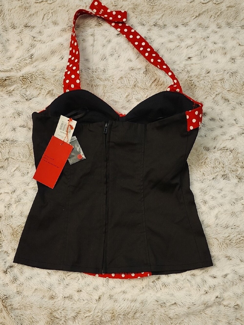 Royal Bones Red Black Polka Dot Pinup Halter Top - Picture 13 of 14